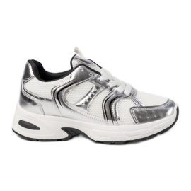 Women's silver sneakers on the platform