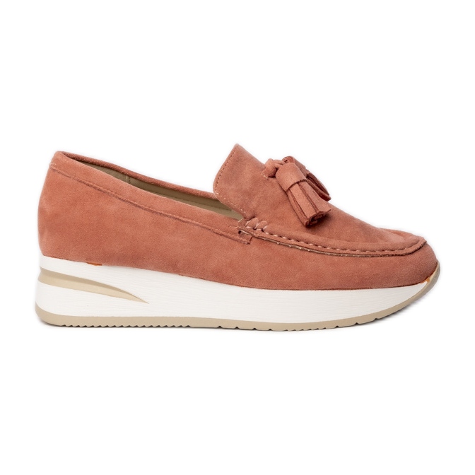 Women's pink fringed loafers