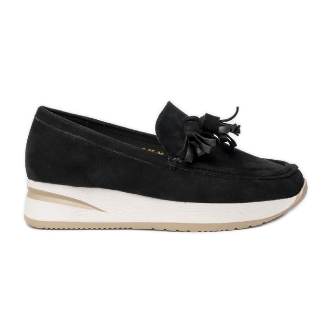 Women's black loafers with fringes