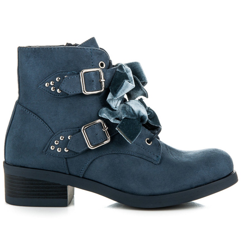 Ideal Shoes Boots with bows blue Ideal Shoes Boots with bows blue