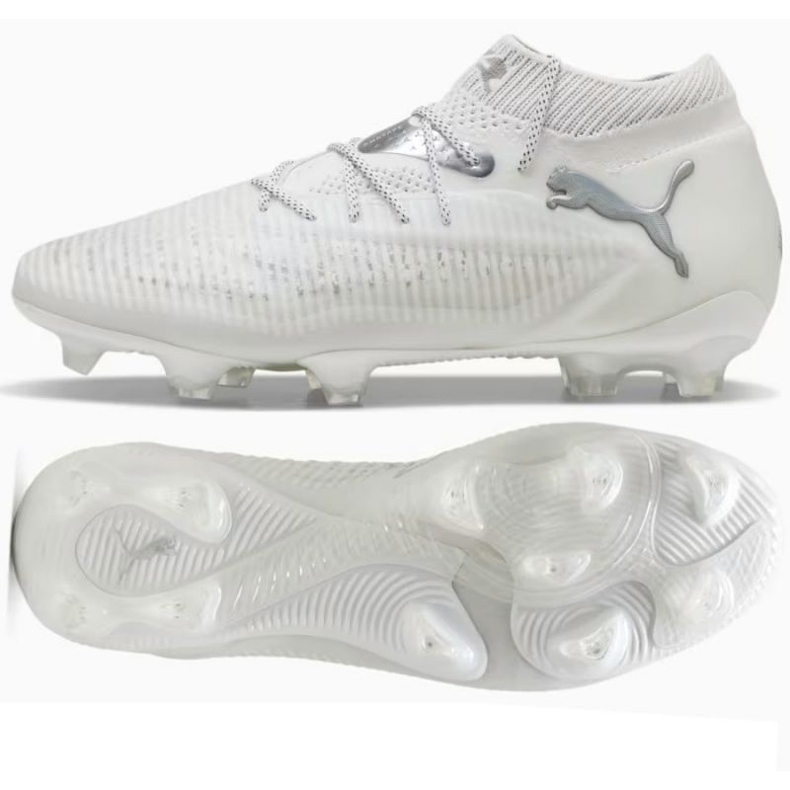 Puma Future 8 Ultimate FG 108138-04 white shoes with a sock