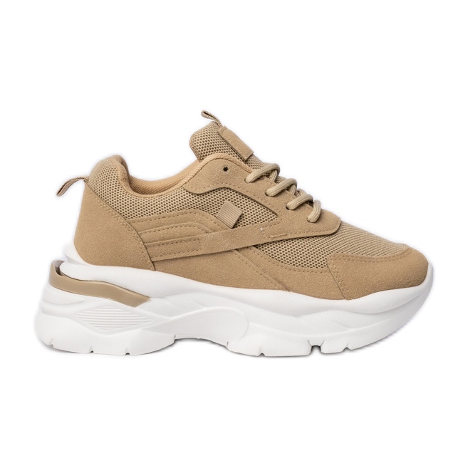 Women's beige-khaki sports sneakers