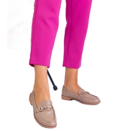 Women's brown loafers with decoration and zircons