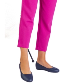 Navy ballerinas on a hidden wedge of eco -leather blue