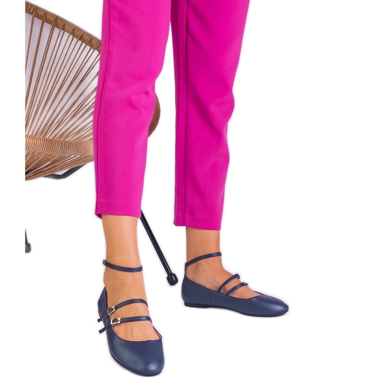 Navy Ballerinas made of eco -leather with buckles blue