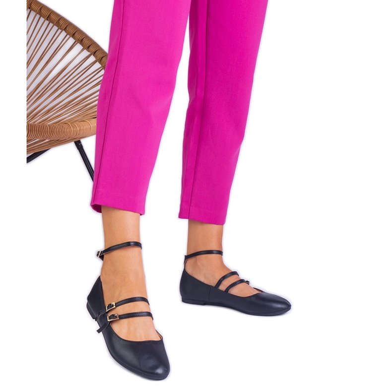 Black ballerinas made of eco -leather with buckles Black ballerinas made of eco -leather with buckles