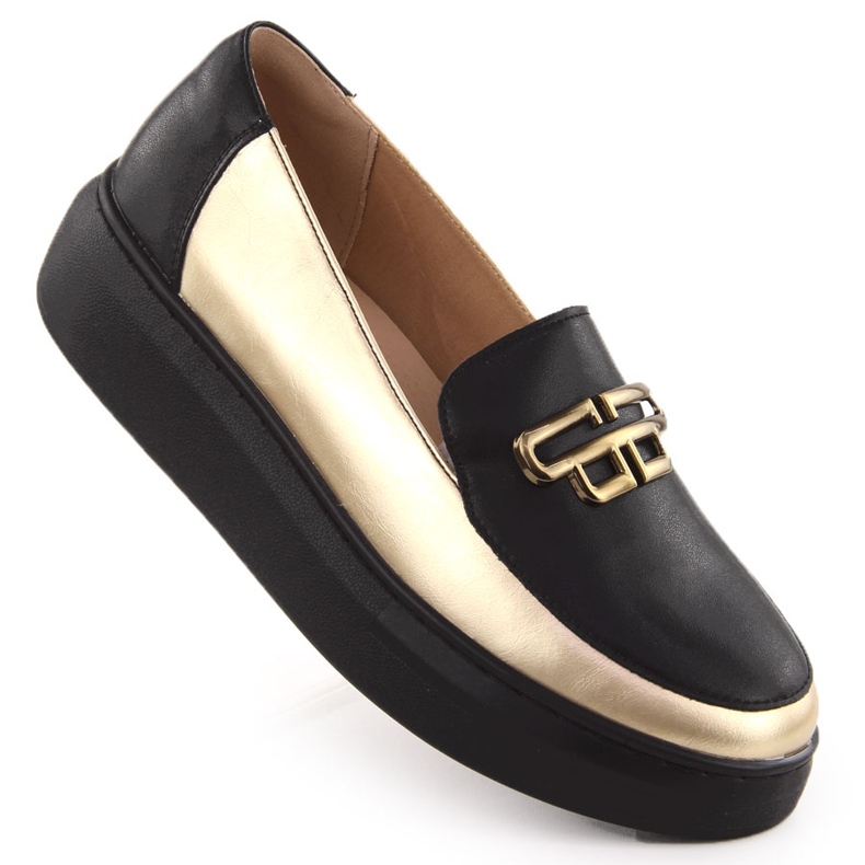 Women's leather shoes on the black and gold platform T.Sokolski W25-499