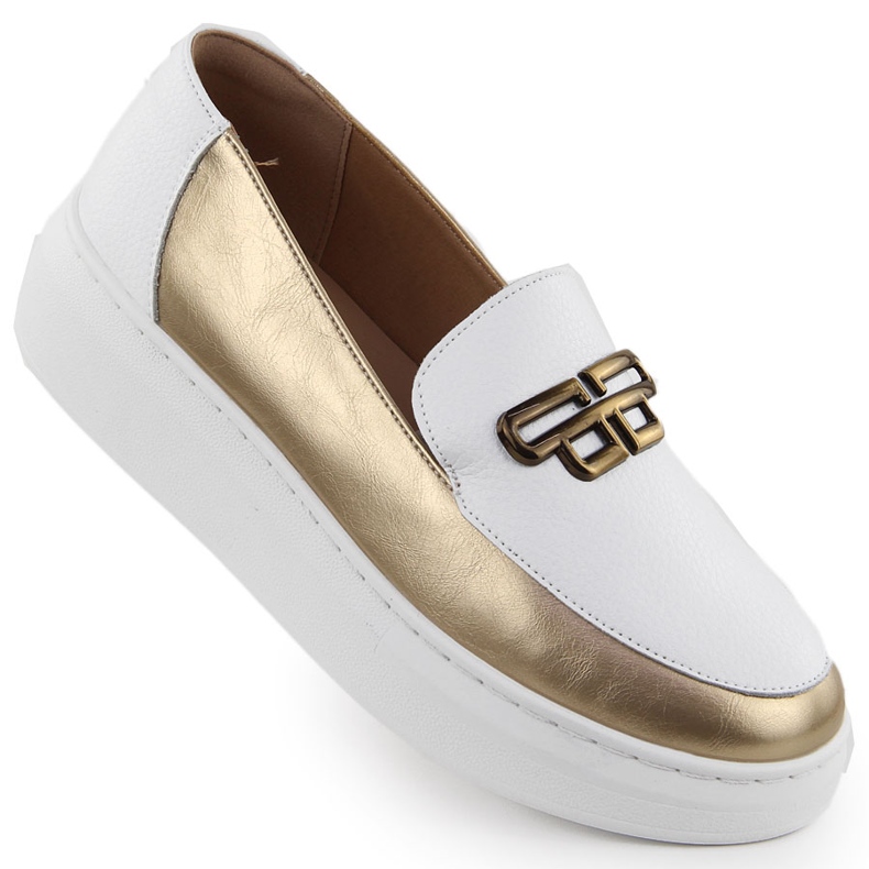 Women's leather shoes on the platform white gold T.Sokolski W25-499