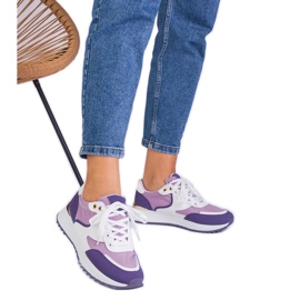 Violet women's sneakers with a golden insertion purple