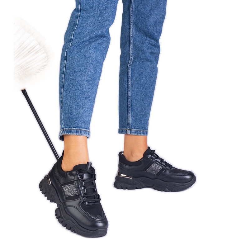 Black women's sneakers decorated with glitter Black women's sneakers decorated with glitter