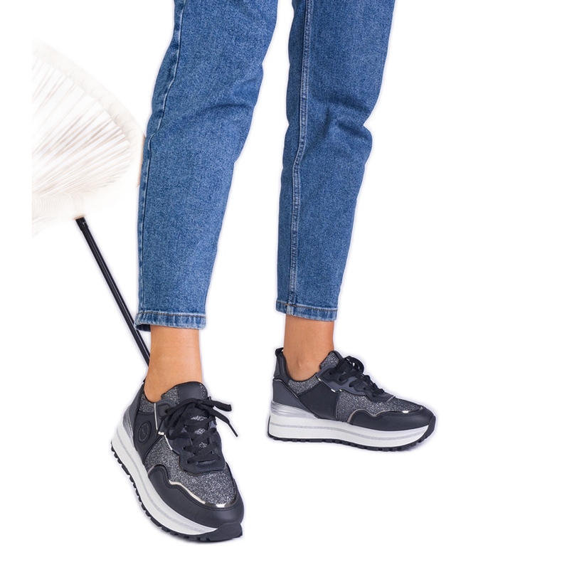 Black women's sneakers decorated with glitter