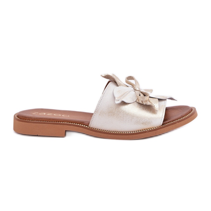 Slippers with decoration Natural leather Zazoo 3667 zloty wiped golden Slippers with decoration Natural leather Zazoo 3667 zloty wiped golden