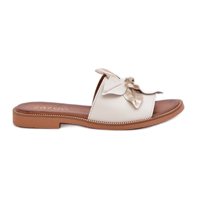 Slippers with decoration Natural leather Zazoo 3667 White