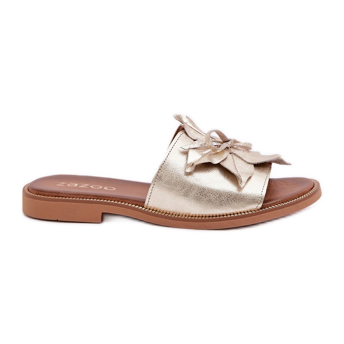Slippers with decoration Natural leather Zazoo 3667 zlotys golden