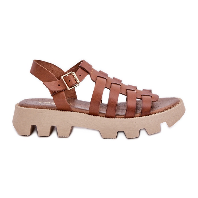 Women's leather sandals Zazoo 3695 Camel brown