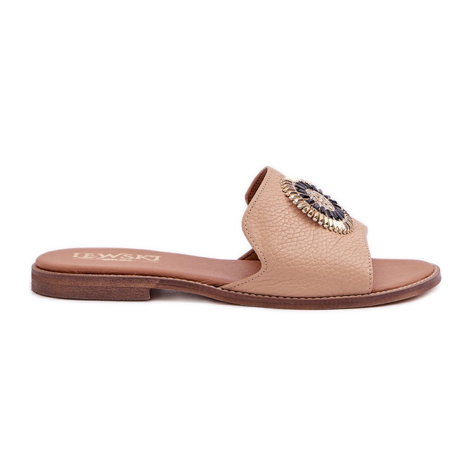 Lewski Shoes Leather flip flops with flat -heeled Lewski 3047/O beige brown Lewski Shoes Leather flip flops with flat -heeled Lewski 3047/O beige brown