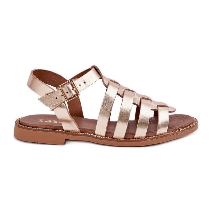 Leather sandals with flat heels Zazoo 3686 zlotys golden