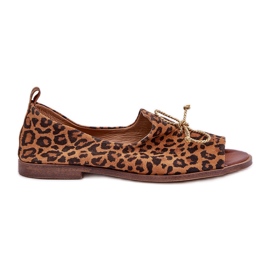 Zazoo 2660 Women's leather ballerinas with brown leopard print
