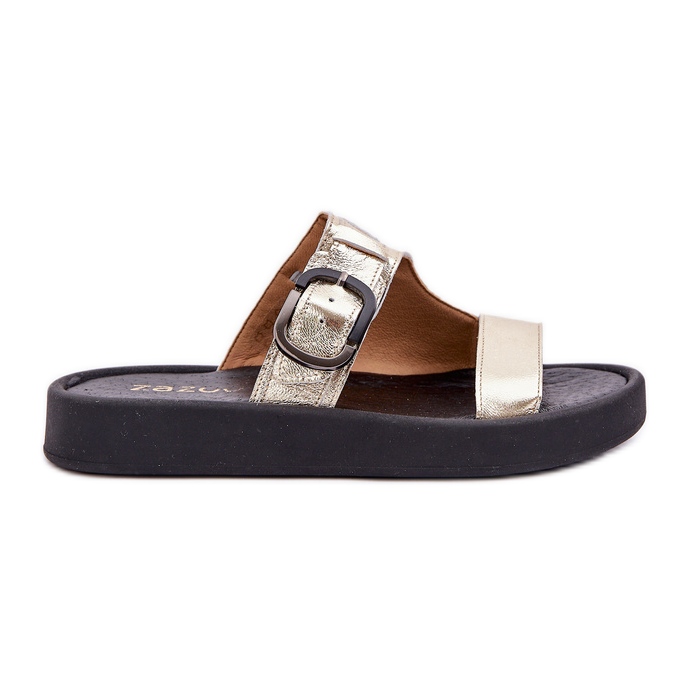 Women's leather slippers on the Zazoo 3024 zloty platform golden