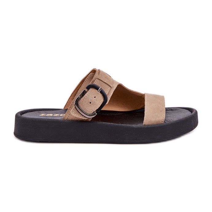 Women's suede flip flops on the Zazoo 3024 beige platform