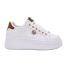 Eco leather sneakers on a platform with a golden detail white-brown