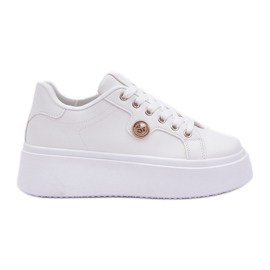 Eco leather sneakers on a platform with a golden detail white