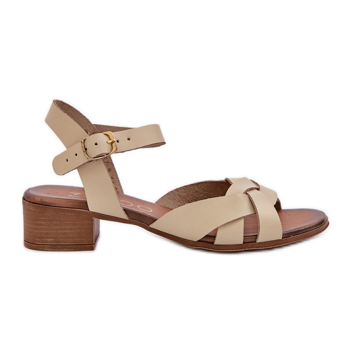 Leather sandals with a delicate heel Zazoo 40372 light beige