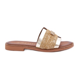 Leather flip flops with a decorative detail and a Zazoo 40426 zloty braid golden