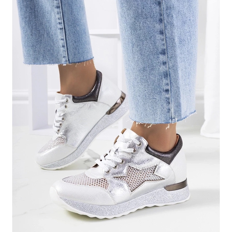 D/GMR White metallic sports shoes lace -up sneakers openwork torres