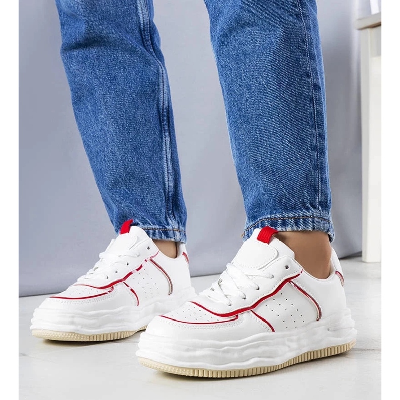 D/GMR White sneakers with red inserts from Nettie