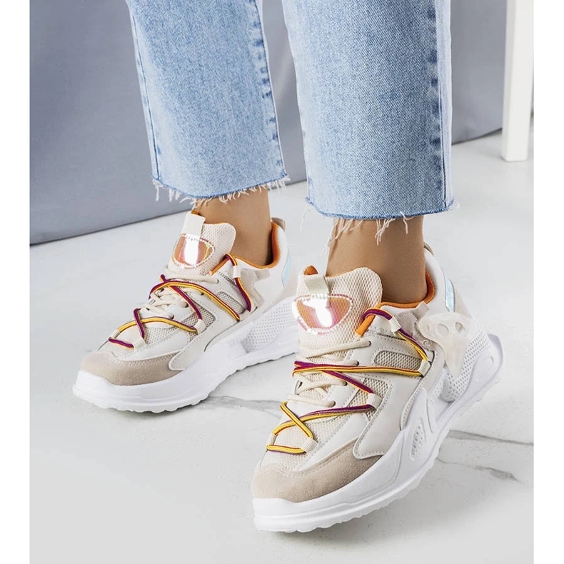 D/GMR Beige mixed fabric sneakers from Traci