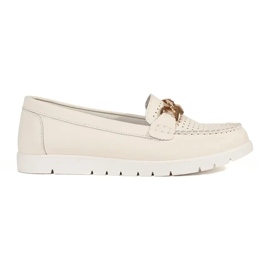 Goodin Leather light beige loafers with a chain on the platform