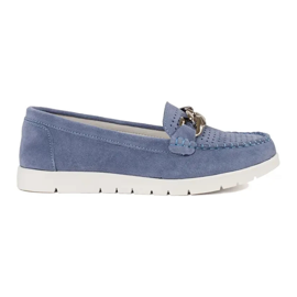 Goodin Leather blue loafers with a chain on the platform Goodin Leather blue loafers with a chain on the platform