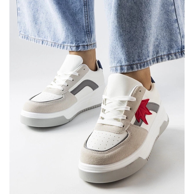 D/GMR White sneakers with eco suede insert from Kollins