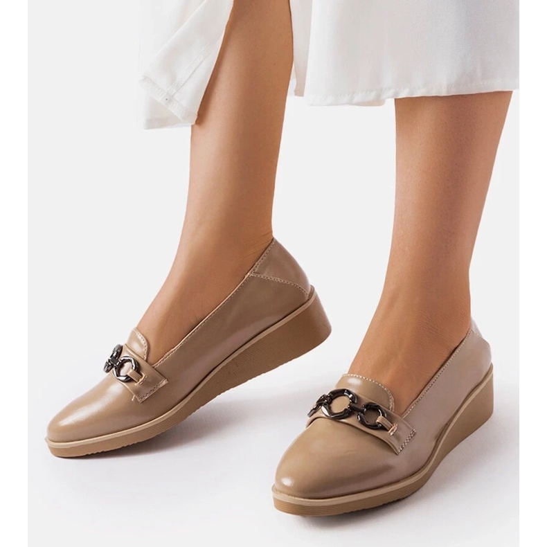 D/GMR Beige lacquered wedge loafers from Erin