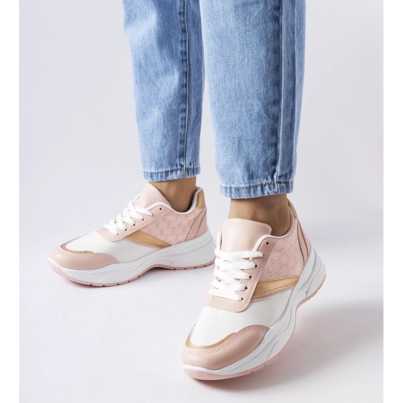 D/GMR Pink and white sneakers with a golden duffy accent