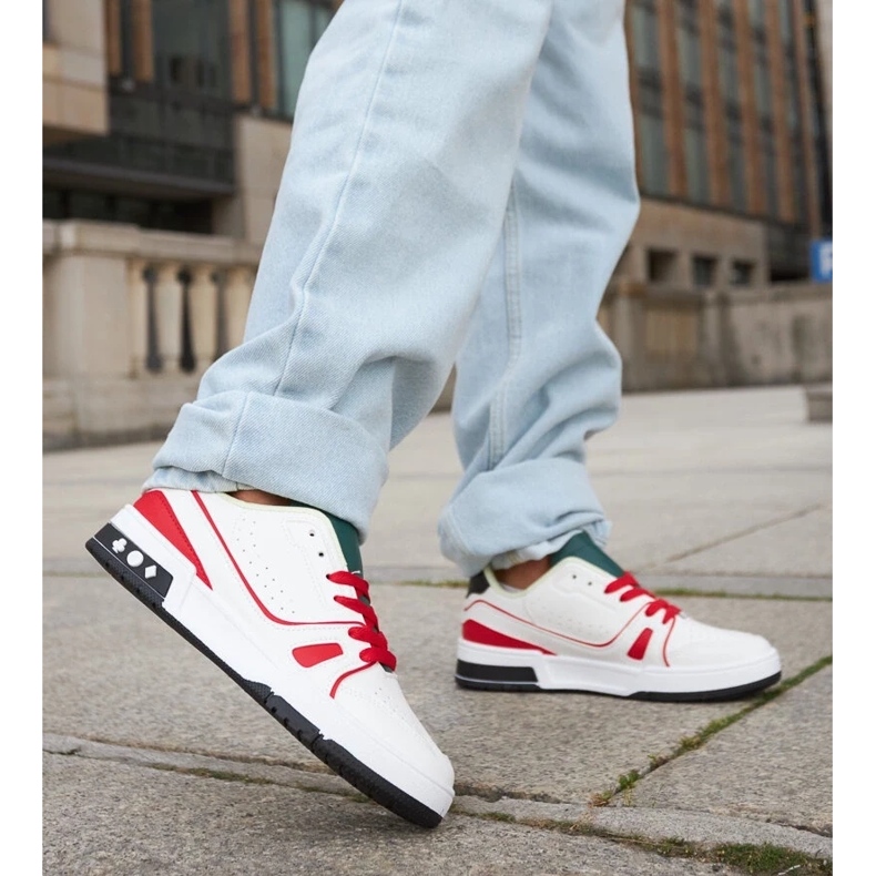 D/GMR Archie's white and red shoes with a green tongue