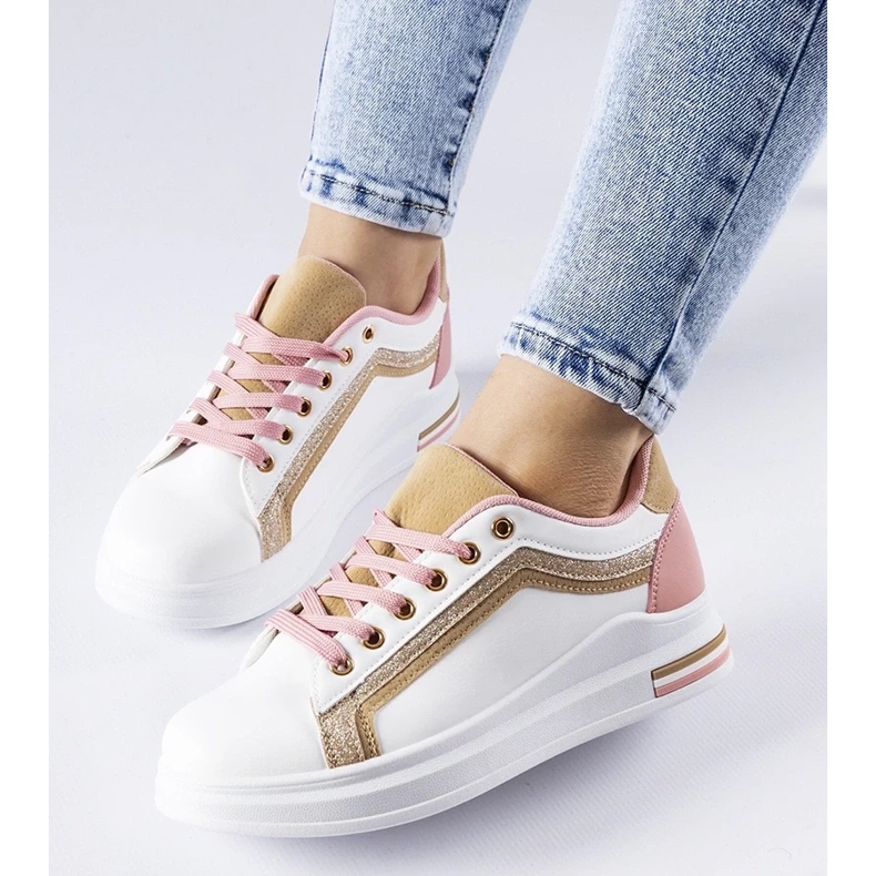 D/GMR White and pink sneakers on the Mayfield platform with golden elements