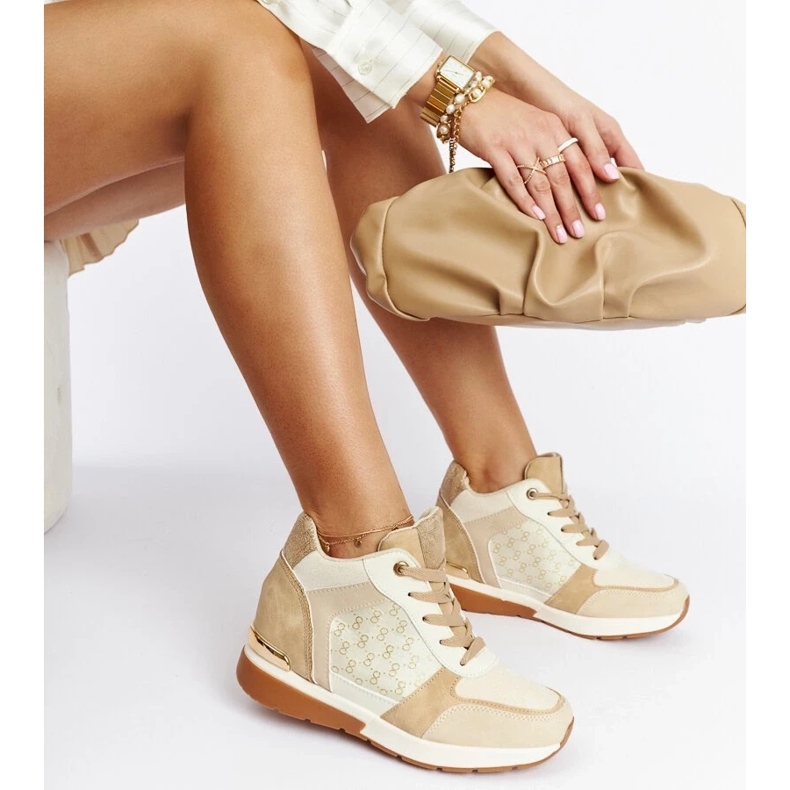 D/GMR Beige Chestnut wedge sneakers
