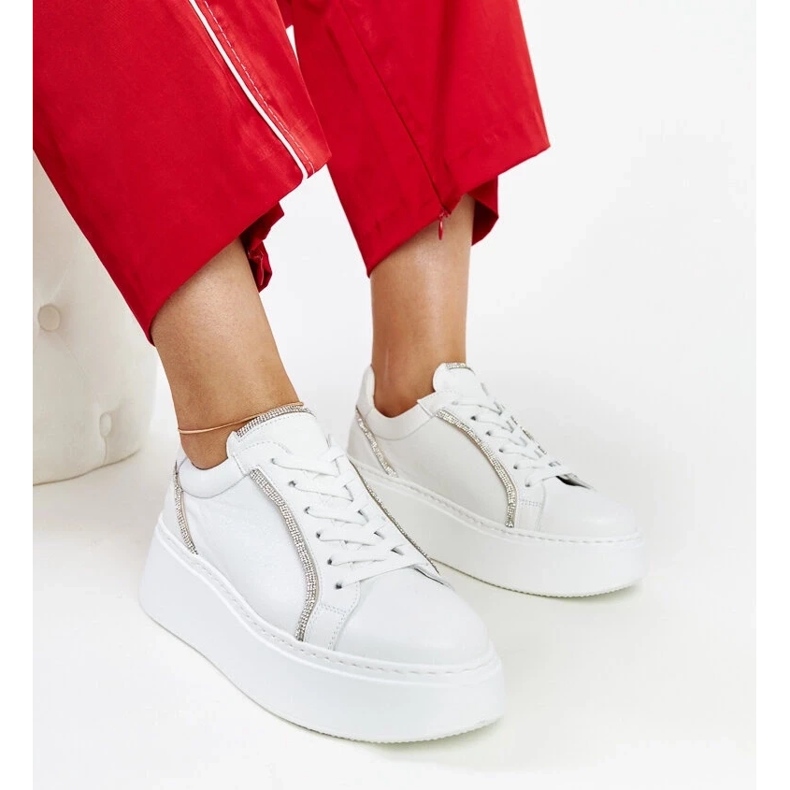 D/GMR Karino white leather sneakers with rhinestones