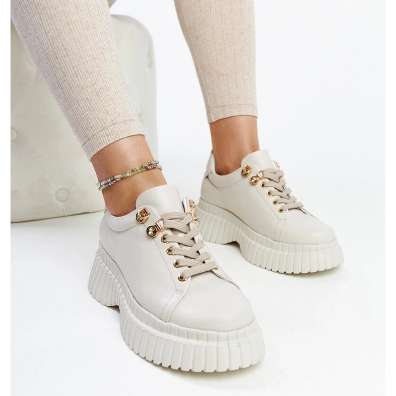D/GMR Light beige leather sneakers by Karino