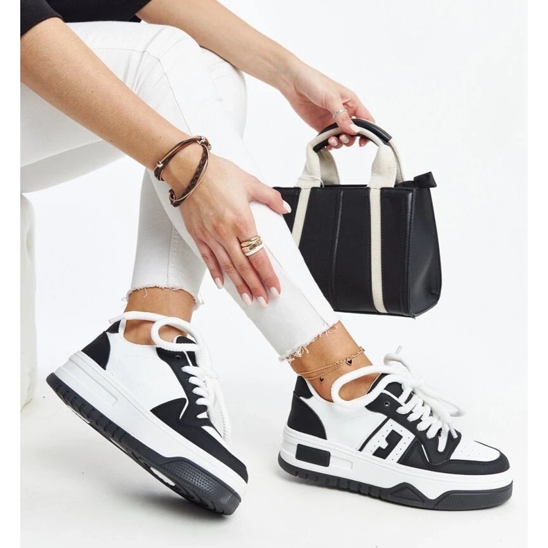 D/GMR Black and white Galit sneakers with a thick sole