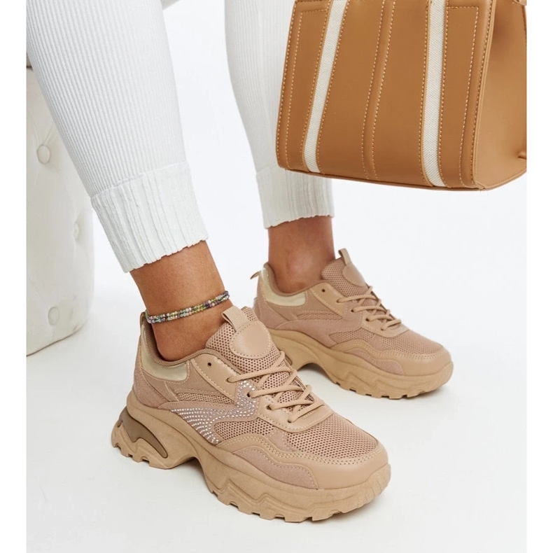 D/GMR Brown platform sneakers decorated with Maras zircons