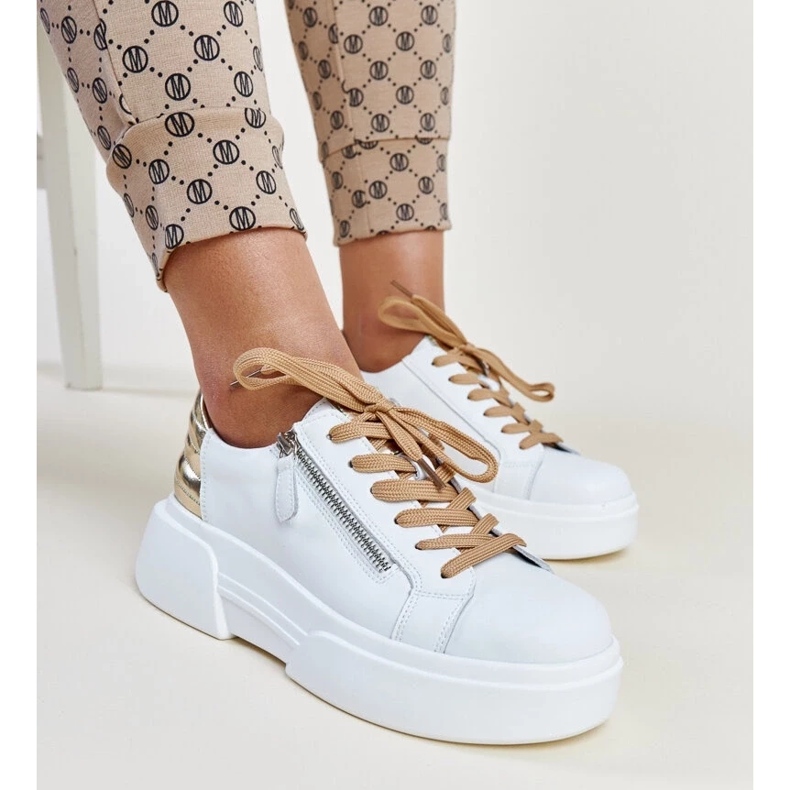 White and gold leather sneakers atyaf