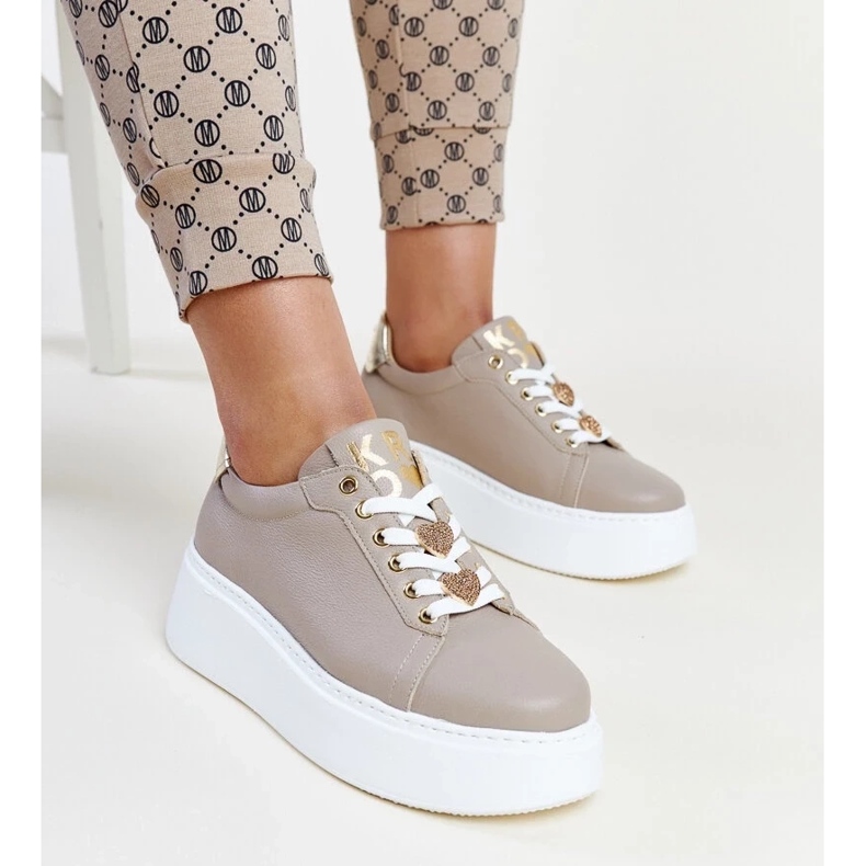 Dark beige leather sneakers by Karino