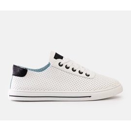 Women's white perforated sneakers lace -up sneakers