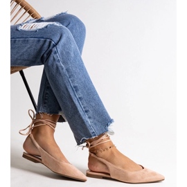 D/CEO Leaia lace-up beige ballet flats with open heel