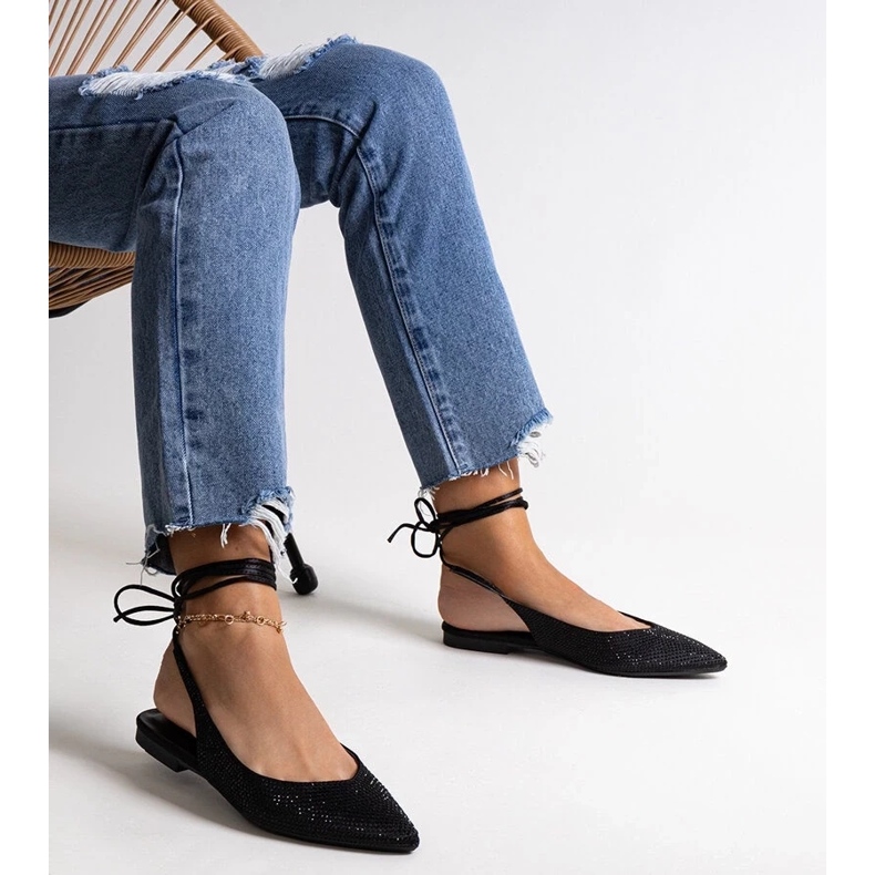 D/CEO Safine lace-up black ballet flats with rhinestones