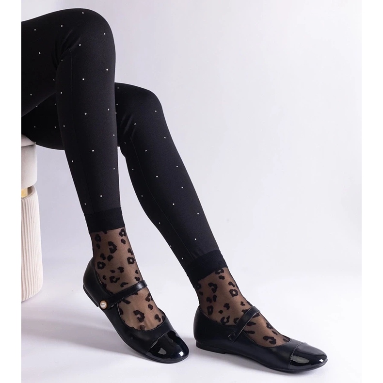 D/CEO Black ballet flats with a patent toe, fastened with Jaures Velcro