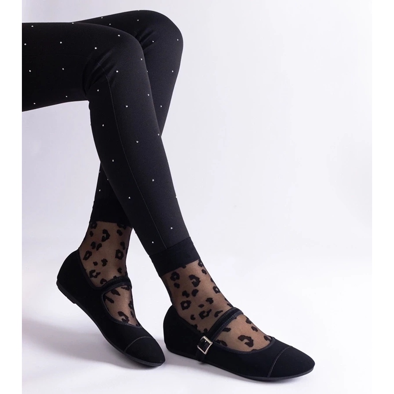 D/CEO Black ballet flats with a matte finish, fastened with a Longhola buckle